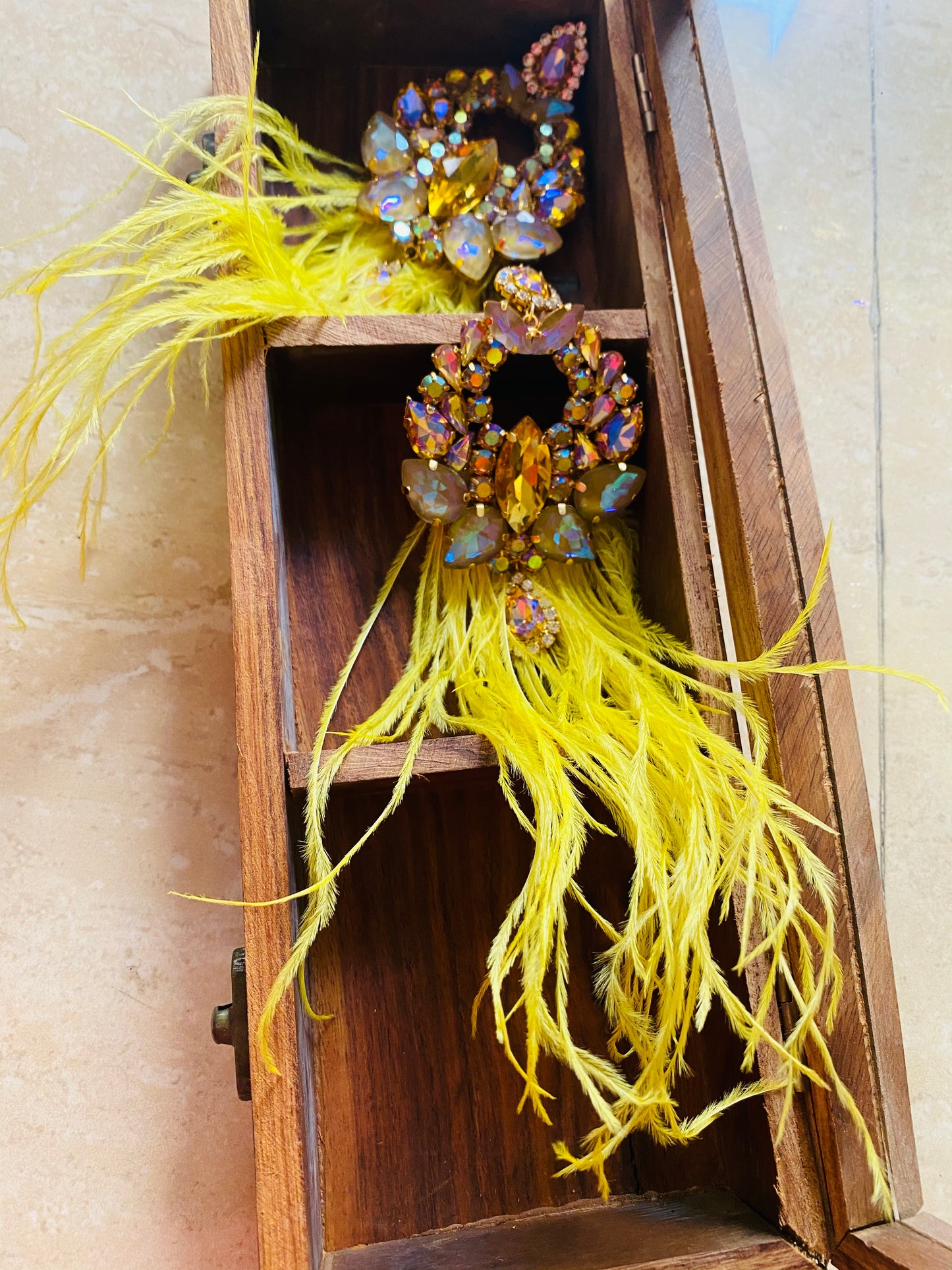 Neon Yellow feather earrings