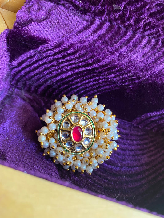 Kundan Pearl Cluster Ring