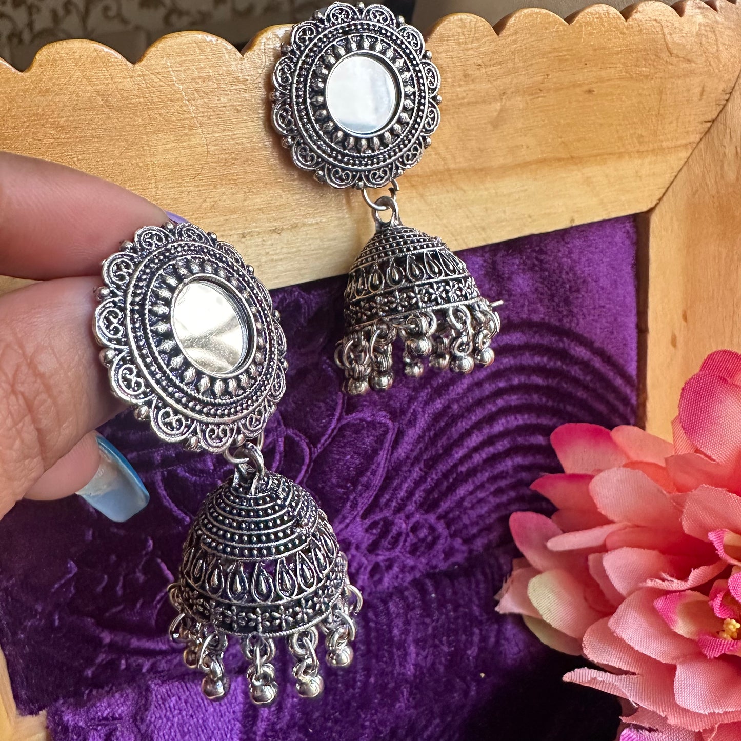 Round Mirror Jhumkas