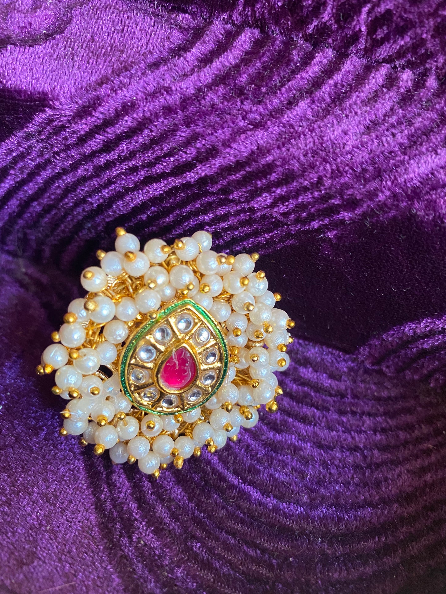 Kundan Pearl Cluster Ring