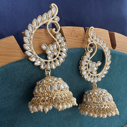 S shape Kundan jhumkas