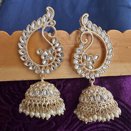 S shape Kundan jhumkas