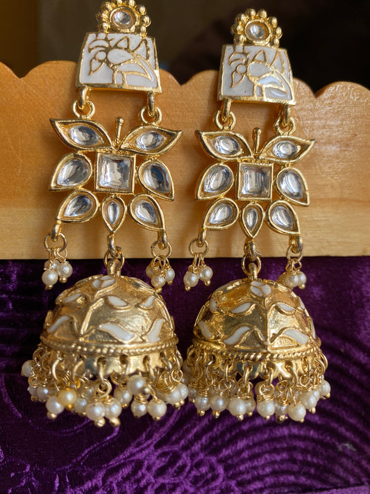 White Kundan jhumkas