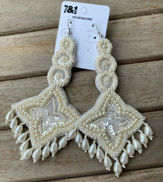 White Beaded earrings